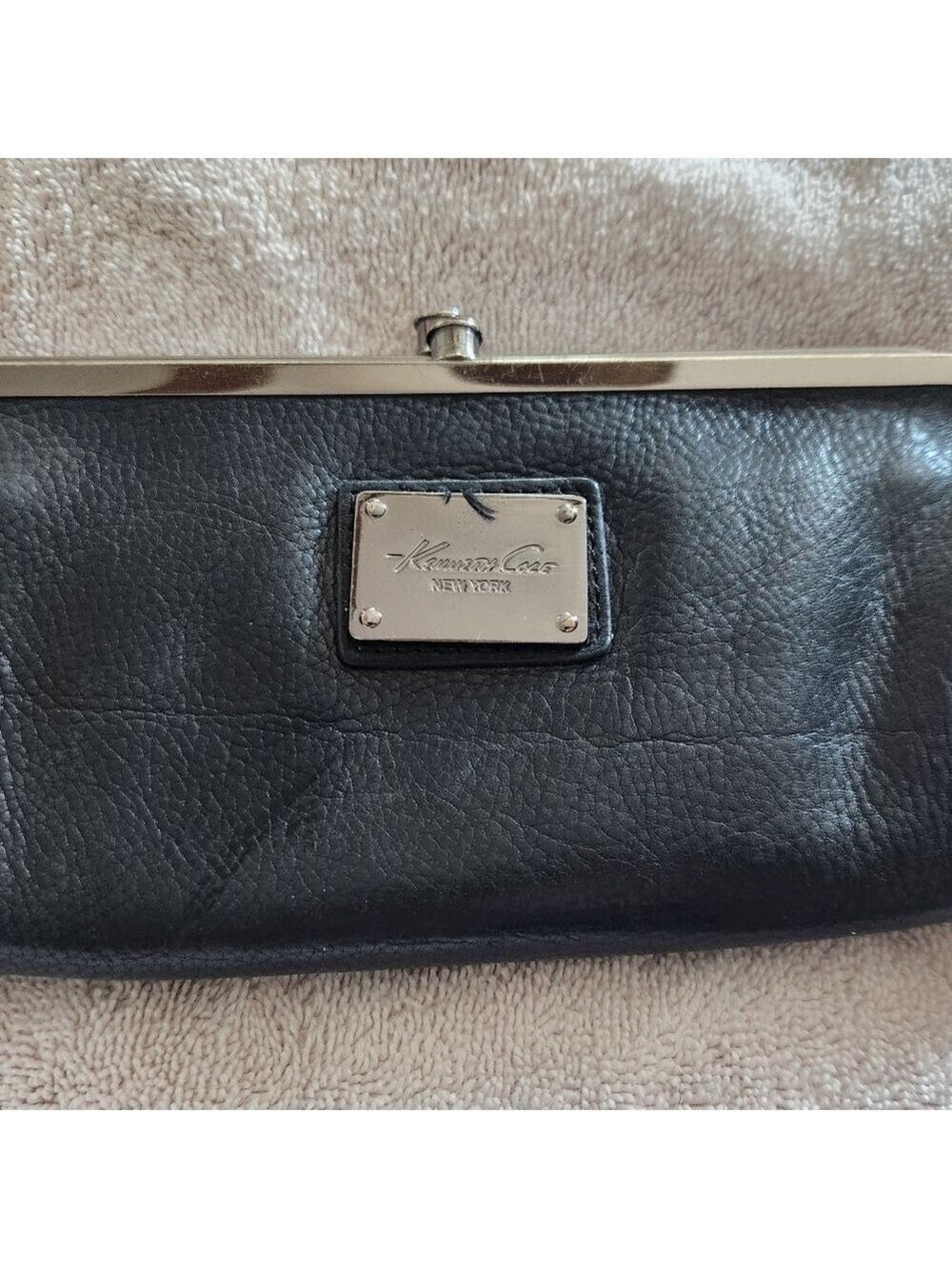 Kenneth Cole New York Black Leather Double Frame Wallet Clutch - Picture 7 of 9
